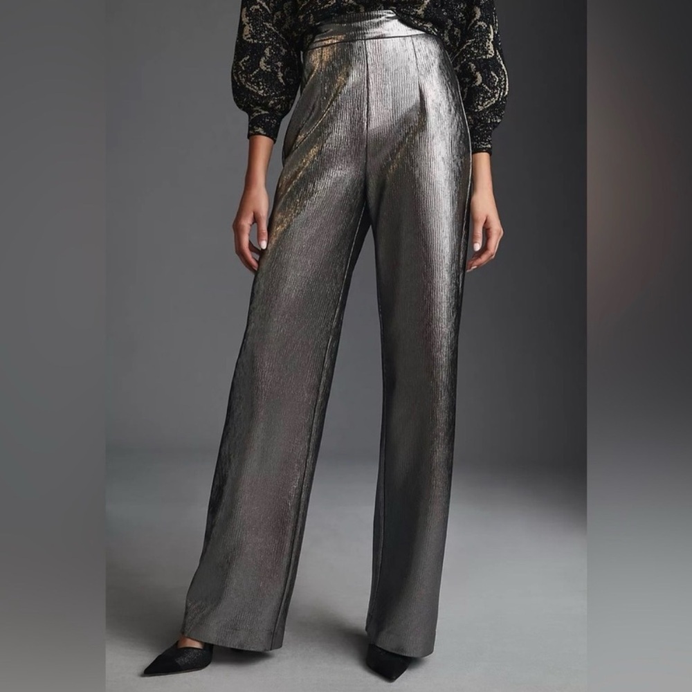 Anthropologie Metallic Silver Wide-Leg Women's Pants